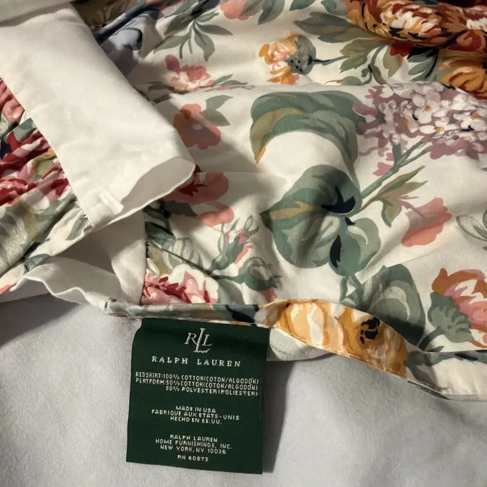 Vtg Ralph Lauren Allison FULL Bed Skirt Dust Ruffle Floral Roses French Country
